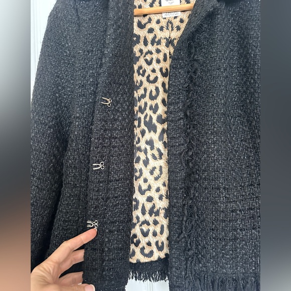 Allen B. By Allen Schwartz Black Tweed Fitted Blazer with Frayed Hem and Sleeves - Picture 2 of 12